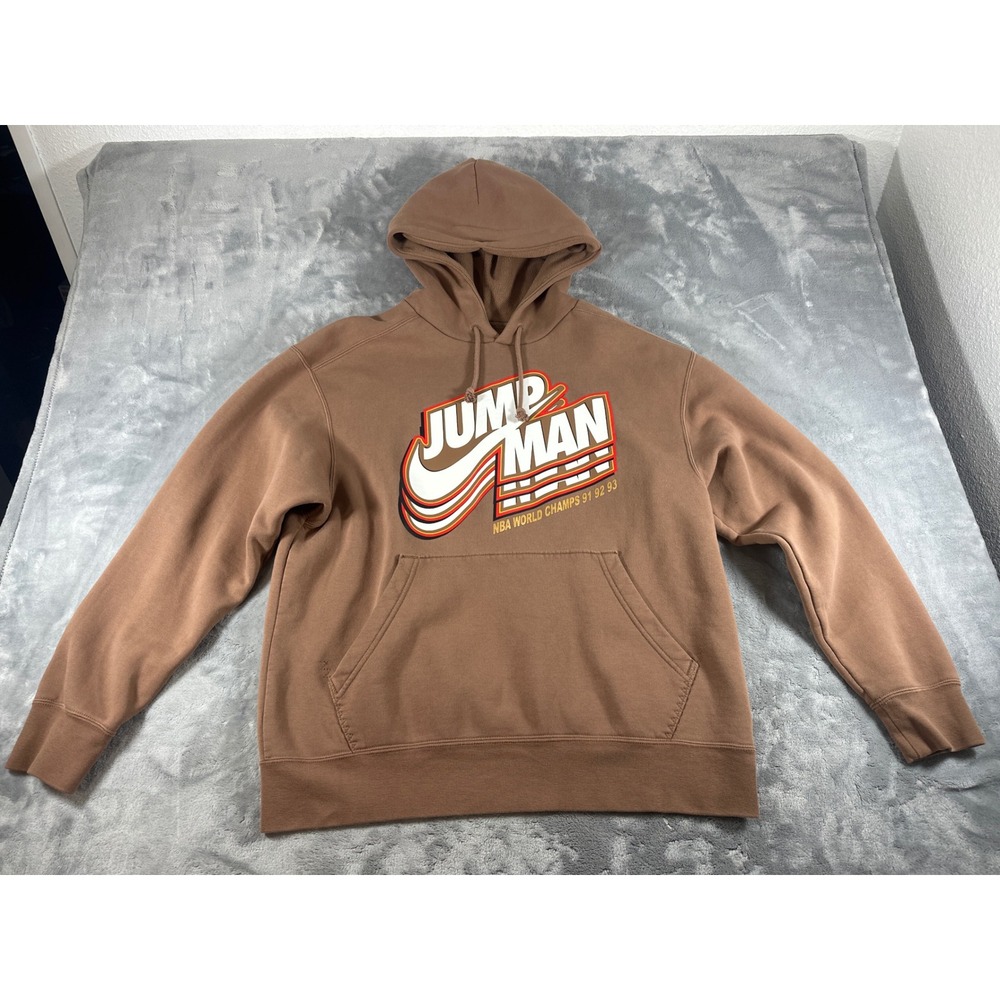 Jordan Jumpman NBA World Champs 91 92 93 Brown Hoodie Mens Large